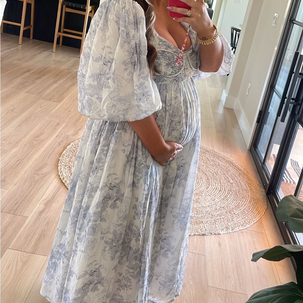 Chic White and Blue Floral Maxi Dress